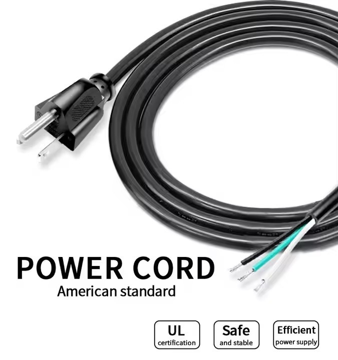 Corde elettriche americane di alta qualità 3 pin nero Pvc 3 punte di rame puro 18awg 1,5 metri 5 piedi pelati e in scatola per la casa