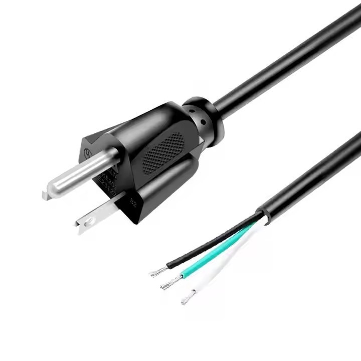 Corde elettriche americane di alta qualità 3 pin nero Pvc 3 punte di rame puro 18awg 1,5 metri 5 piedi pelati e in scatola per la casa