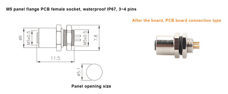 Fabbrica M5 Codice-A 4Pin Panel Flange PCB Femminile Socket Circular Connector IP67