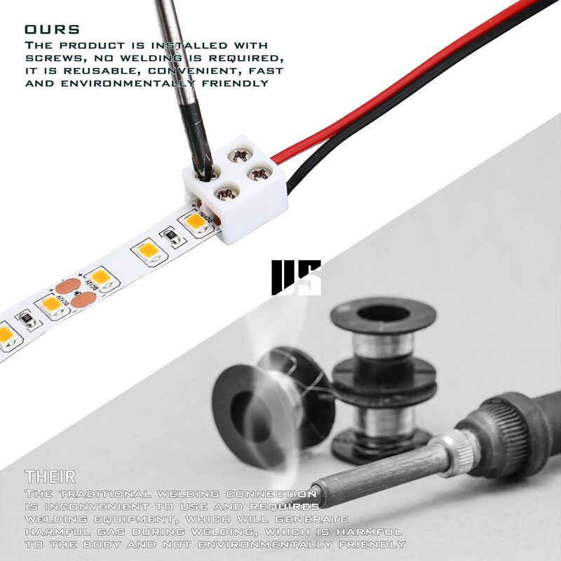 RY 8mm 25pcs Solderless LED Tape Light Connector 2 Pin Screw Down Terminal Block Connector Led Connectors for Strip Lights