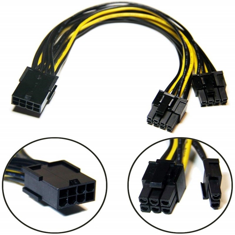 La femmina di Pcie 8pin da raddoppiarsi convertitore di potere del separatore del VGA del maschio 2pin di PciE 6 cabla 18awg 20cm per la scheda video di Gpu dei grafici